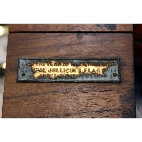 203 - An inkwell, bears label from The Teak of HMS Iron Juke Flagship Jutland 1916, together with various ... 