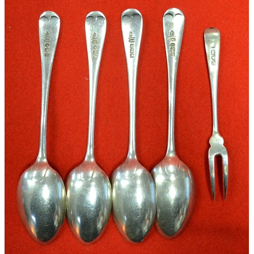 24 - A quantity of hallmarked silver, includes two pairs of sugar tongs, a set of four tea spoons and a p... 