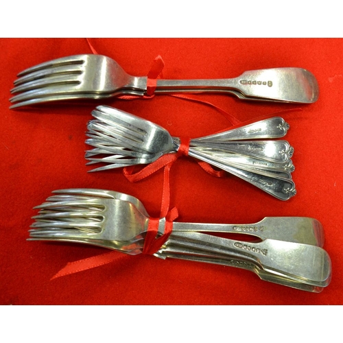 25 - A three piece silver plated condiment set together with various plated forks