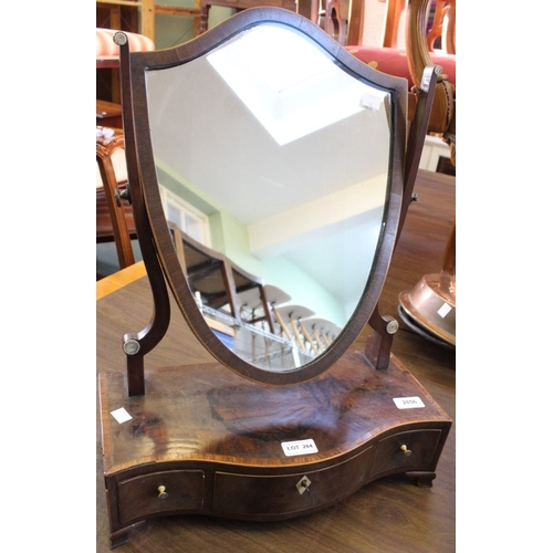 284 - A Shield shape dressing table swing vanity mirror mounted on three small drawer box plinth