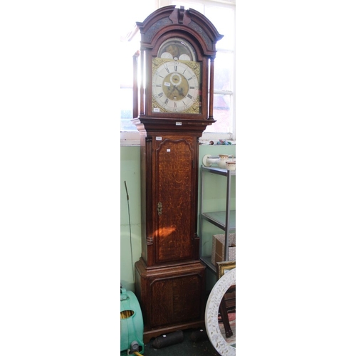 326 - A Jeremiah Standring of Bolton an oak long case clock with painted moon phase. Eight day striking mo... 