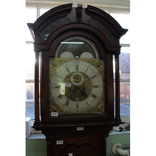 326 - A Jeremiah Standring of Bolton an oak long case clock with painted moon phase. Eight day striking mo... 