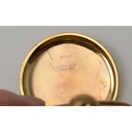 34 - A gold plated half-hunter pocket watch, the white enamel dial inscribed 