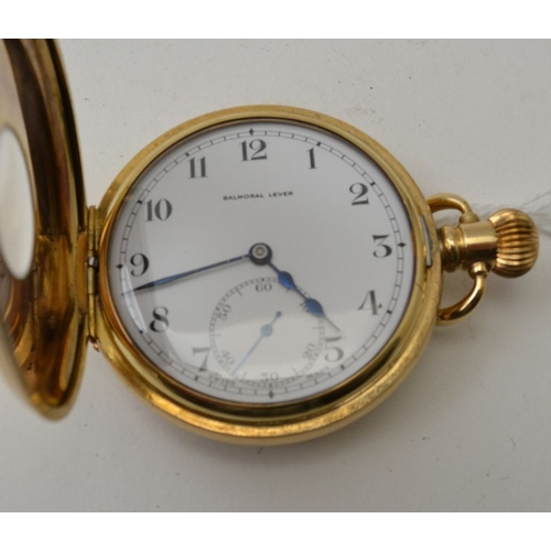 34 - A gold plated half-hunter pocket watch, the white enamel dial inscribed 