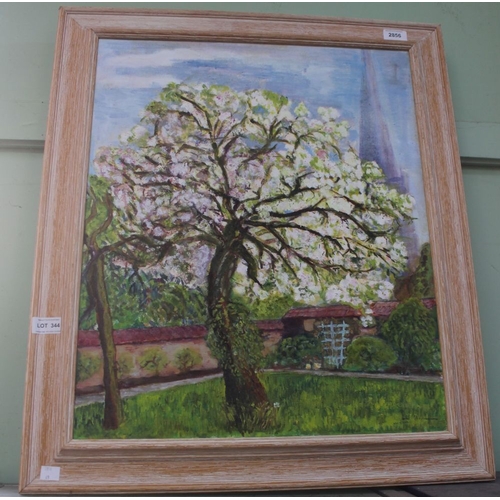 344 - Oil on canvas flowering tree garden scene