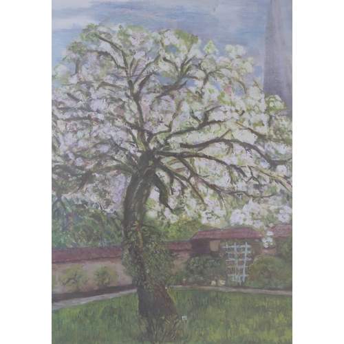 344 - Oil on canvas flowering tree garden scene