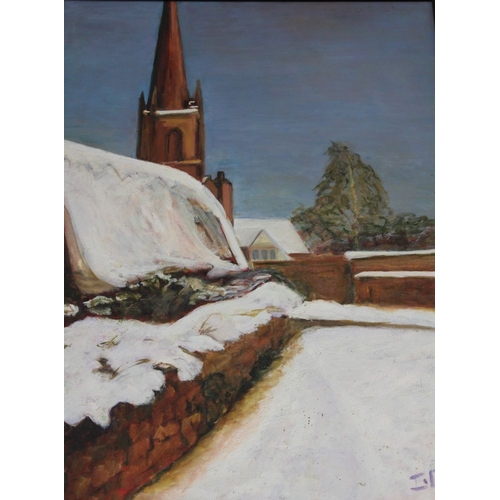 347 - I Bown - oil on canvas of a winter street scene