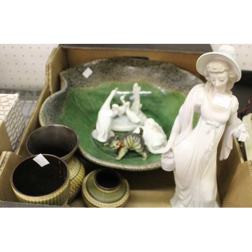 351 - A box containing a ceramic figure of a lady, various animals, large bowl, etc