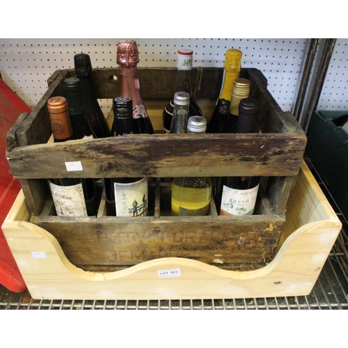 375 - A vintage beer crate containing assorted wines with a scratch built pine tray