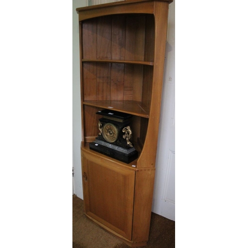 398 - A probable Ercol elm full standing corner cupboard with shelves and cupboard to base