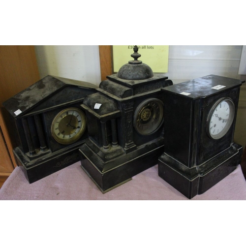 404 - Three black slate mantle clocks of architectural form (3)