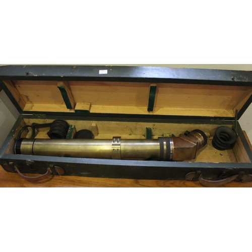 408 - A brass sighting scope, Mk 4, by W Ottaway of London 1955, in original painted wood box, 80cm togeth... 