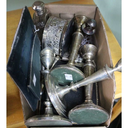 12 - Two pairs of silver candlesticks, photo frame, etc.