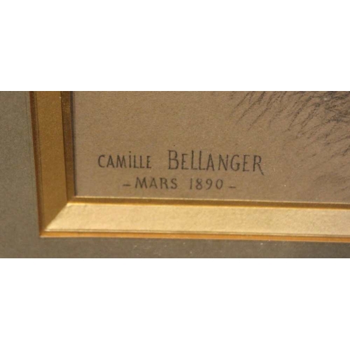 172 - Camille Felix Bellanger - Original pencil and chalk portrait 1890. Original Paris Gallery label