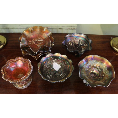 185 - A collection of eight late 19th/early 20th century Carnival glass bowls & dishes