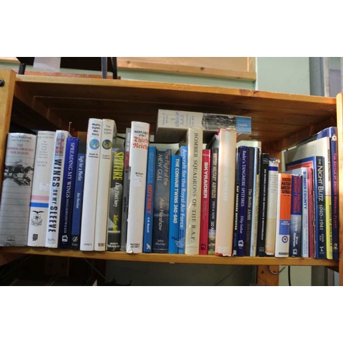 269 - Two shelves containing a good selection of military aviation books and pamphlets