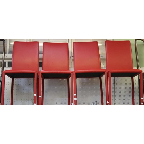 381 - A set of four red leatherette dining chairs