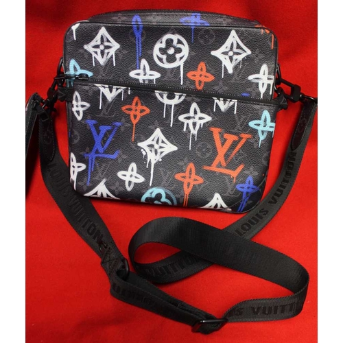 44 - A Louis Vuitton Monogram Eclipse Graffiti Trio bag, used but in exceptional condition, in original b... 