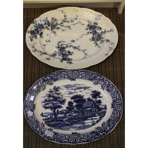 105 - A large oval meat platter by Booths late 19th century, decorated with blue transfer printed swathes ... 