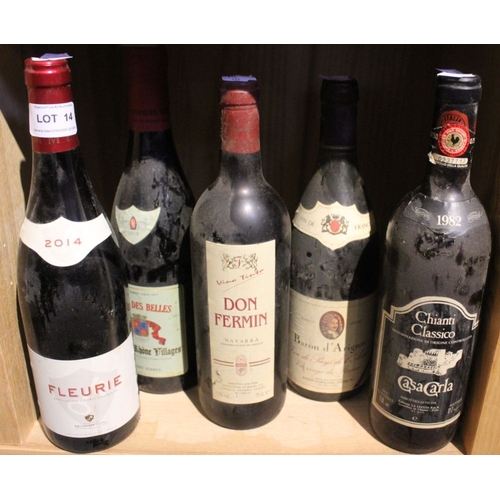 14 - Five bottles of mixed red wines