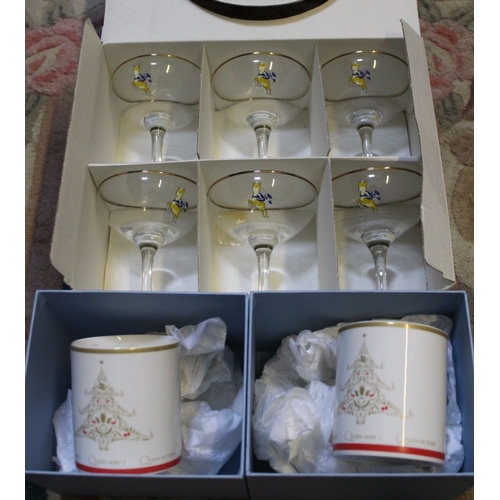 140 - A set of six Babycham glasses in original printed box, together with two Wedgwood box lots