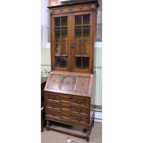 163 - A glazed bookcase/writing desk