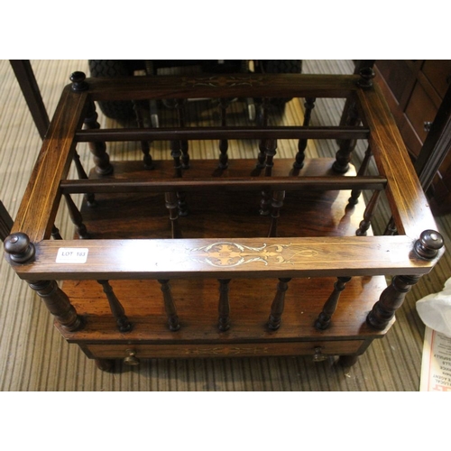 183 - A 19th century inlaid walnut Canterbury, fitted drawer to base