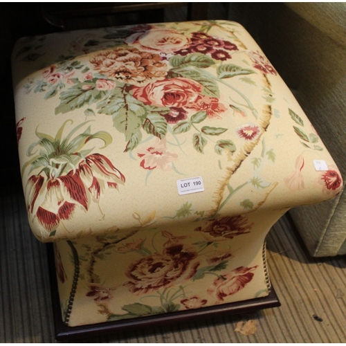 190 - A floral upholstered square pouffe