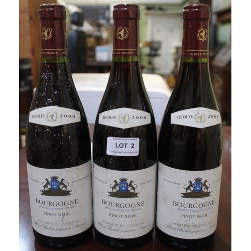 2 - Three bottles of Pinot Noir, Bourgogne 2000