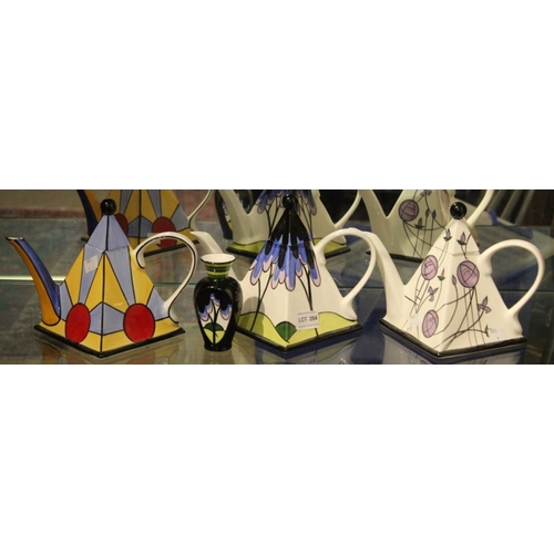 204 - Brian Wood - Three hand painted tea pots - New York, Elmfield and Maddison and a small vase