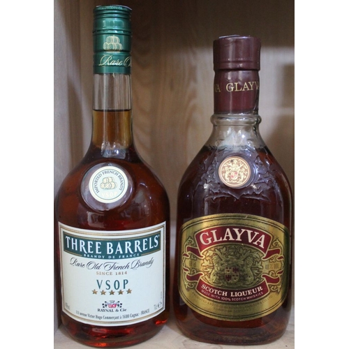 21 - Three Barrels brandy, together with a Glayva Scotch liqueur (2)