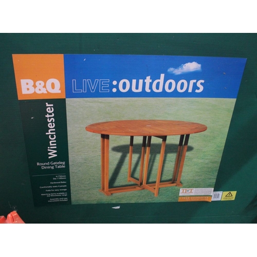 236 - A B&Q Winchester round gate leg dining table new in original box with wipe clean table cloth