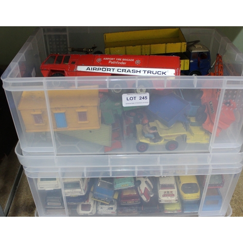 245 - A quantity of play worn diecast model cars, includes Police Range Rovers, cars and Ford Transit vans... 