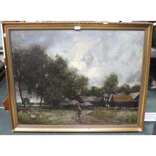 248 - Tom Mostvn, '04 an oil on canvas of a farmyard scene in gilt frame