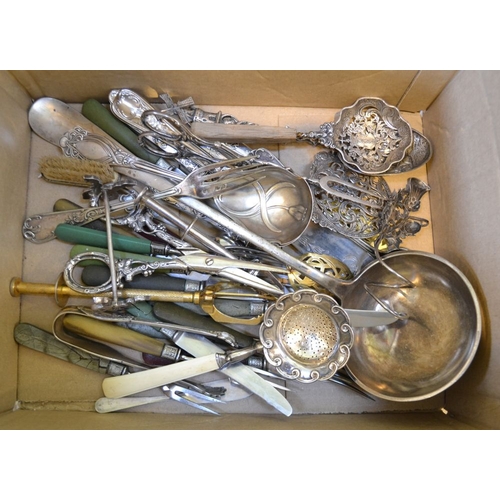 264 - A quantity of decorative Dutch white metal serving items, spoons etc, includes a pair of Art Nouveau... 