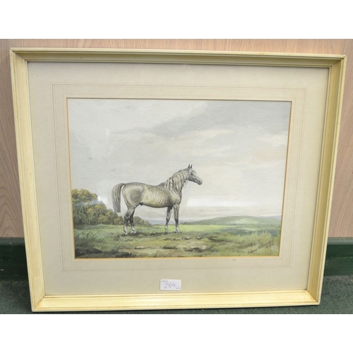 284 - Andrew Alexander, Study of a Grey Gelding in a landscape, gouache, signed & dated 1970, 28cm x 35.5c... 