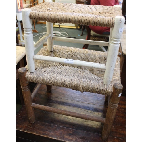 307 - Two rustic rush topped stools