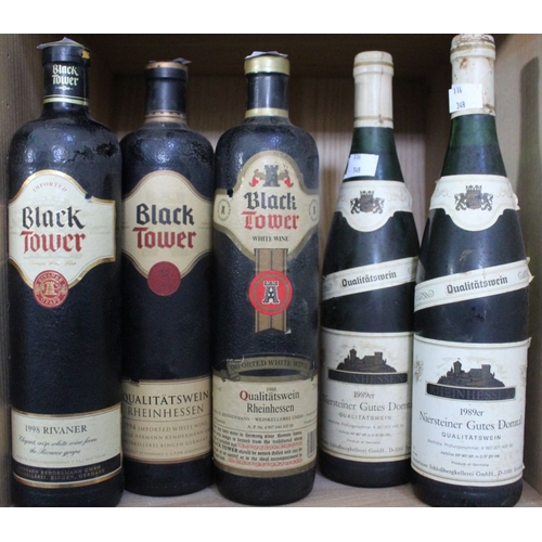 33 - Three bottles of Black Tower, together with two other white wines (5)