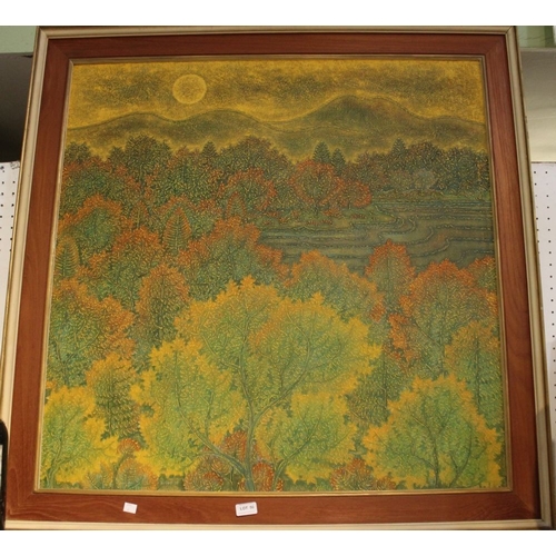 50 - A large square acrylic work of an autumnal scene