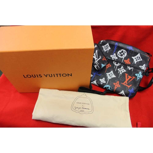 61 - A Louis Vuitton Monogram Eclipse Graffiti Trio bag, used but in exceptional condition, in original b... 