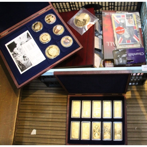 93 - A collection of commemorative coins, includes gold plated, some boxed