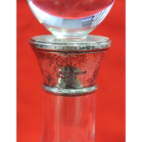 117 - A silver collar glass decanter with stopper, engraved 