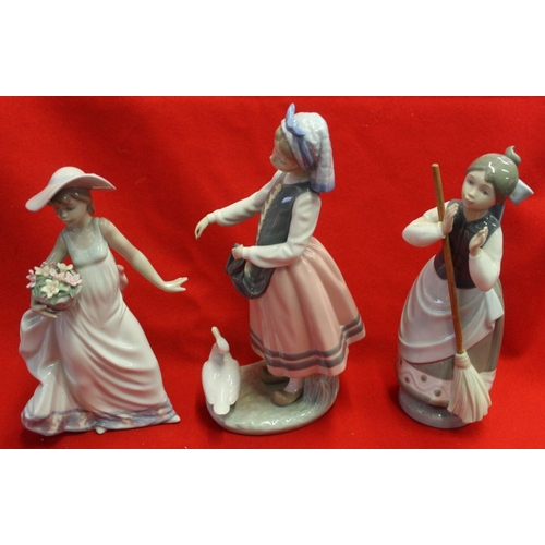 128 - A collection of six Lladro ceramic figurines, one girl feeding a duck (6)