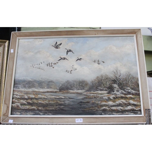 166 - Brian Chandle, oil painting of flying geese