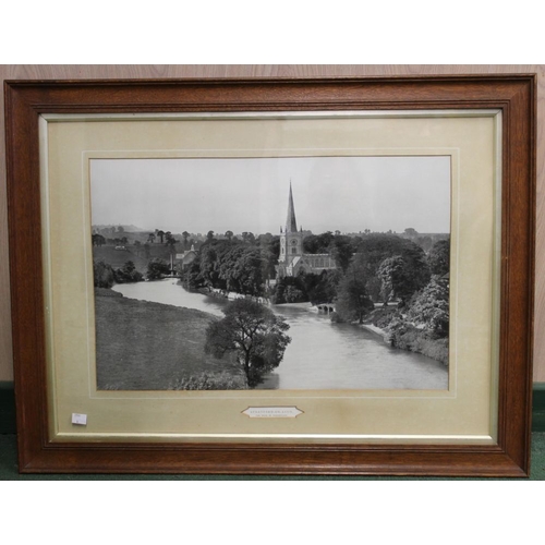 217 - An aerial view photograph of Holy Trinity Church, Stratford-upon-Avon, 36cm x 55cm, oak framed, moun... 