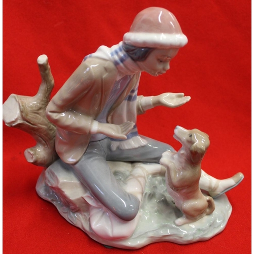 231 - Four ceramic figure groups with animals, includes three Lladro and one Nao (4)