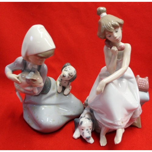 231 - Four ceramic figure groups with animals, includes three Lladro and one Nao (4)