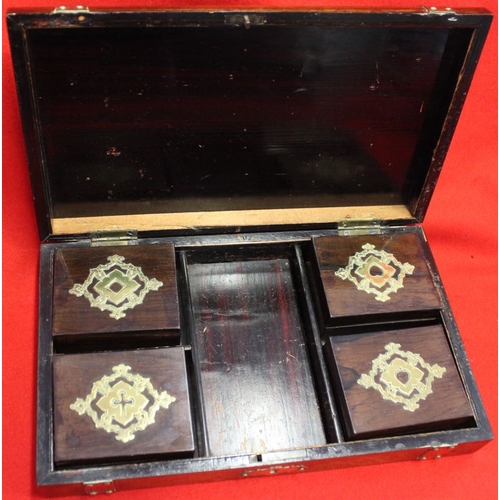 250 - A late Victorian brass banded playing card box, the banding in the form of buckled straps, 27cm