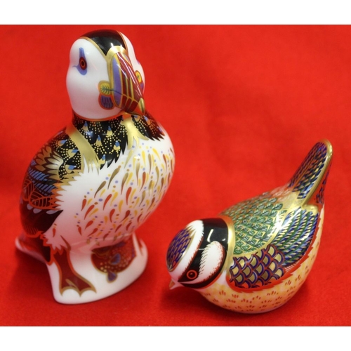 261 - Two Royal Crown Derby ceramic paperweights, a Puffin and a Blue Tit, decorated and gilded in the Ima... 