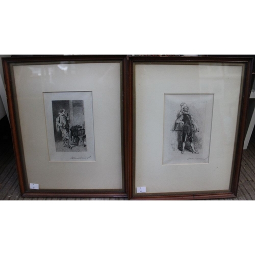 286 - A set of four oak framed hunting prints, 22cm x 15cm, together with two other prints (6)